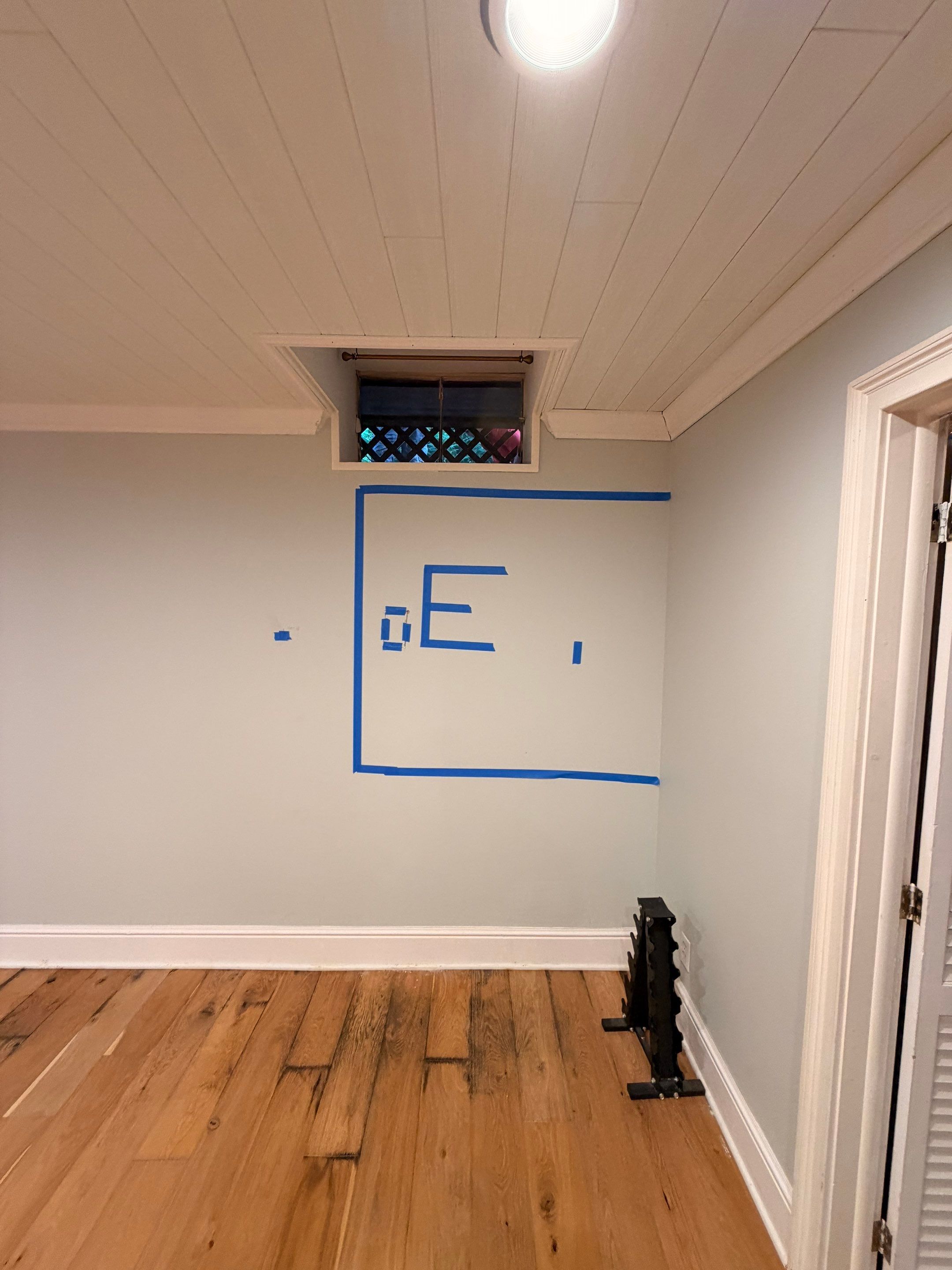 Before egress window installation in New Canaan, Connecticut — interior view